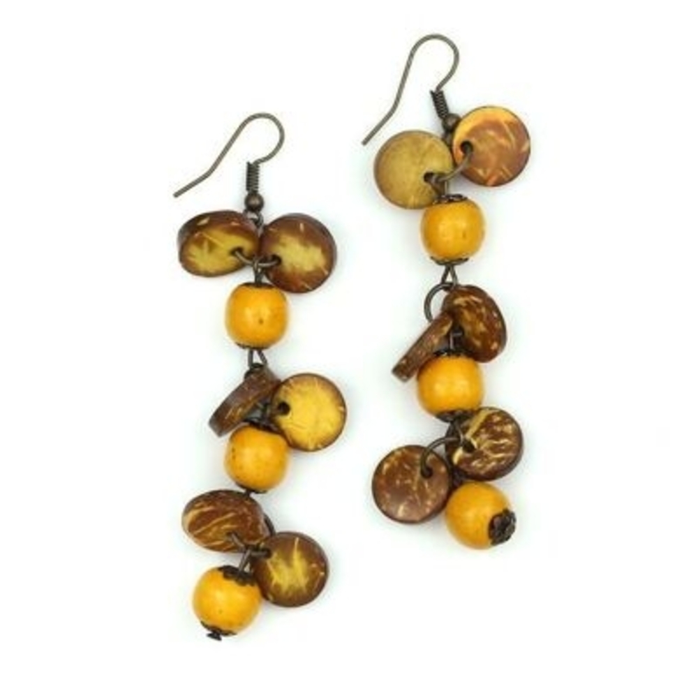 Elegant Brown and Yellow Dangle Earrings